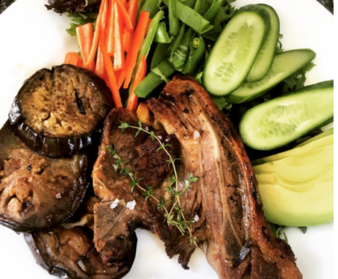 Marinated BBQ Lamb Chops with Grilled Eggplant