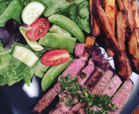Seared Rump Steaks with a Chimichurri Style Sauce
